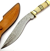 Ivory Fang – Ladder Damascus Kukri with Brass & Bone
